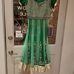 VTG Green Crystal beaded sequin Roopam Sarees Indian Sari Wedding Party Wear 38